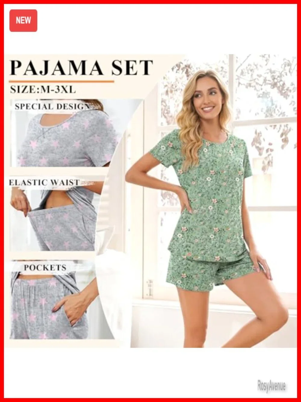 Women's 2 Piece Pajama Set Short Sleeve Shorts Lounge Set Soft Sleepwear with
